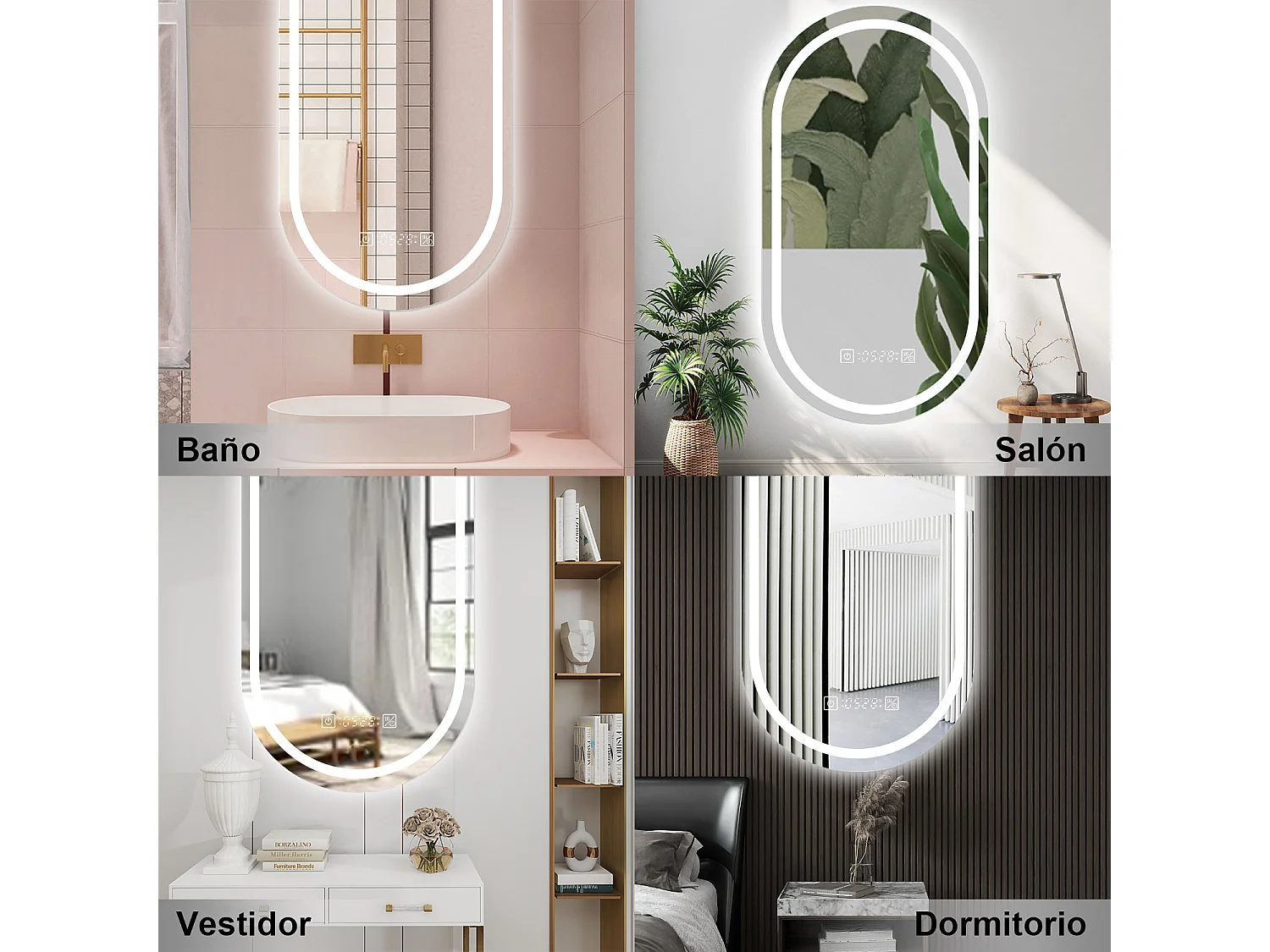 AICA Espelho de Banho LED 3 Cores,Antiembaçante,Regulagem Contínua e Memória de Luz,50×70cm