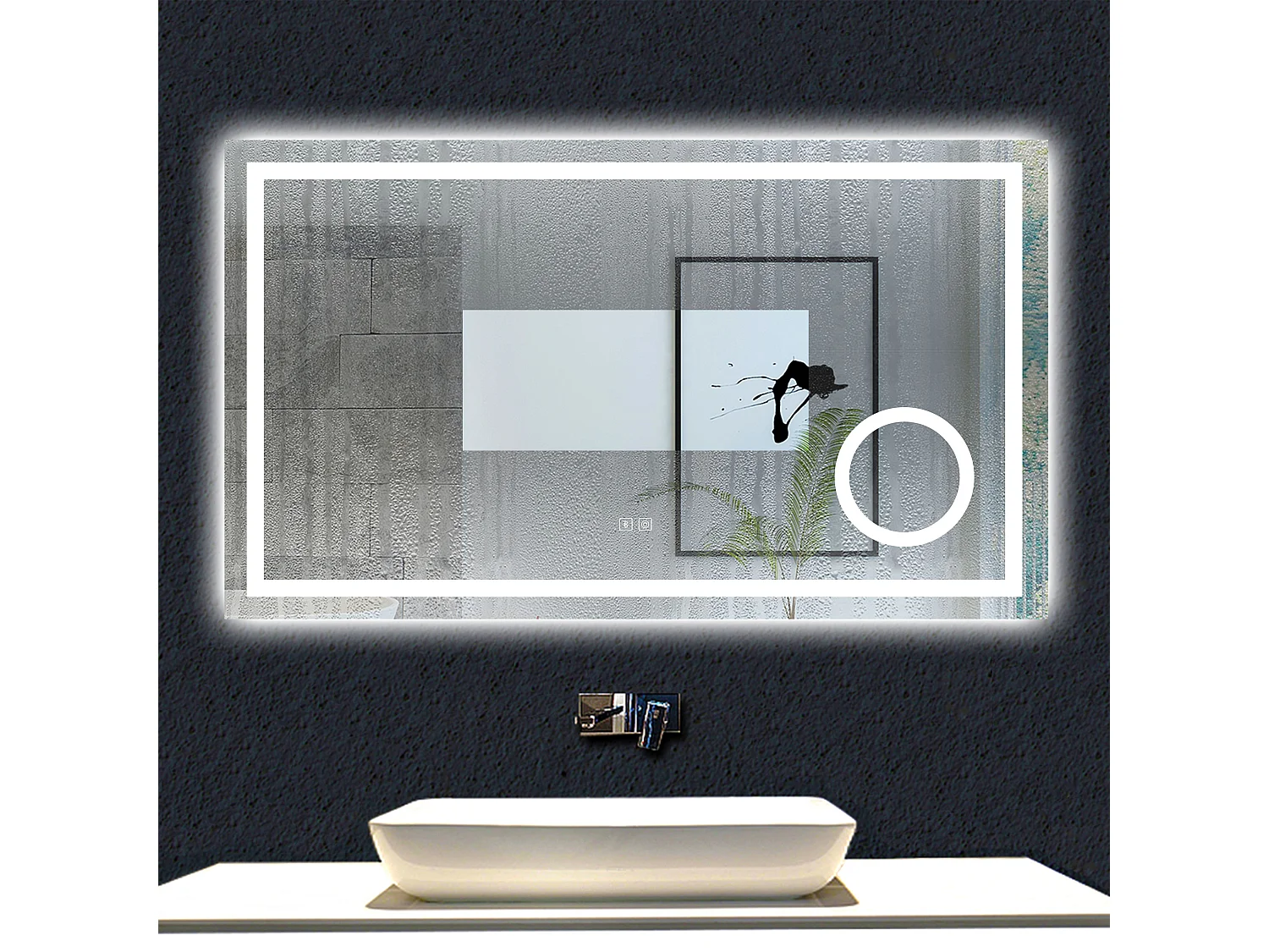 AICA Espelho de Banho LED 3 Cores,120×70cm,Antiembaçante,Bluetooth,Lupa,Dimmer Infinito e Memória de Energia
