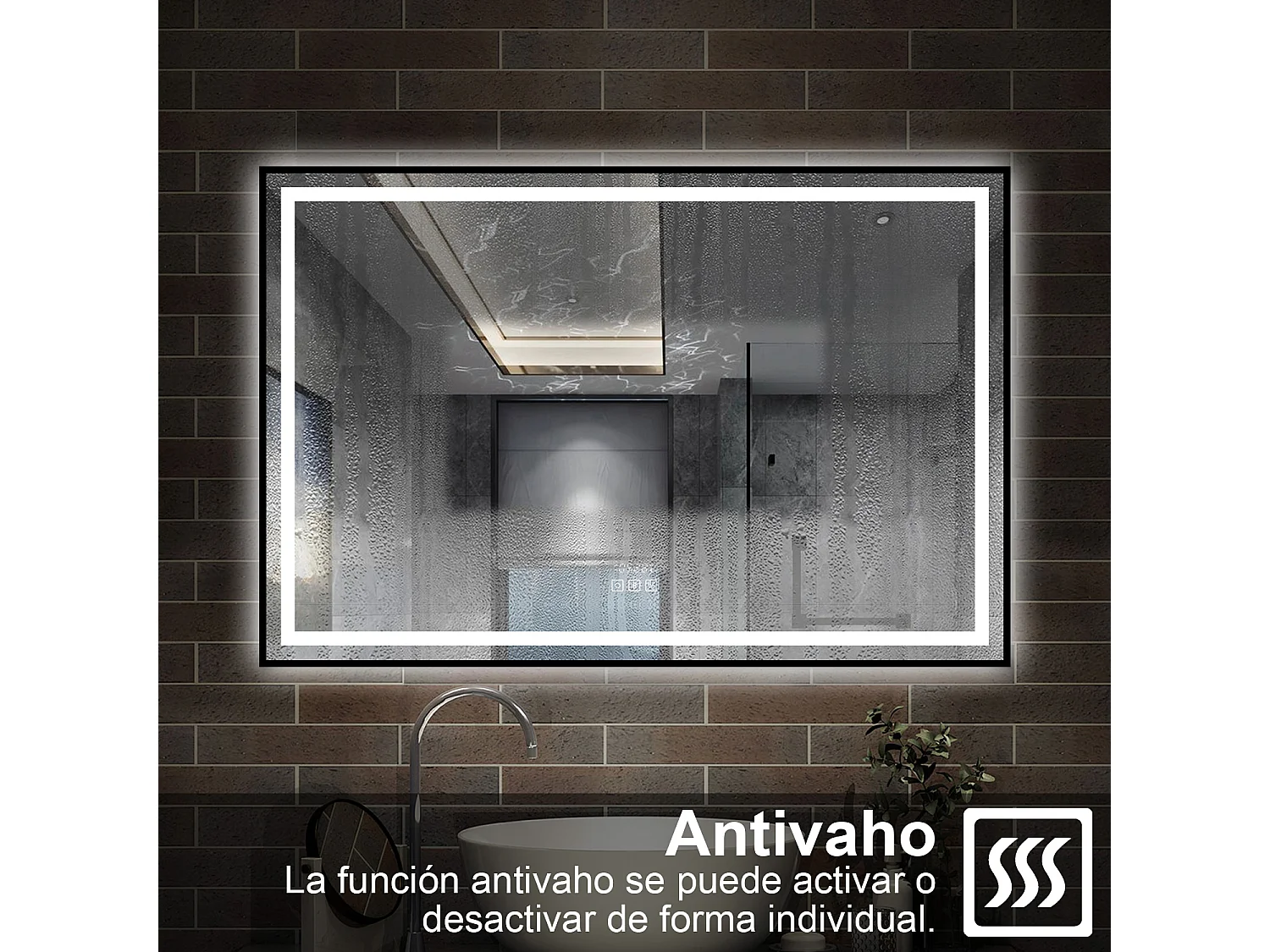 AICA Espelho de Banheiro com LED Tricolor,120×80cm,Antiembaçante,Bluetooth,Relógio e Memória de Energia,Regulagem Contínua de Brilho