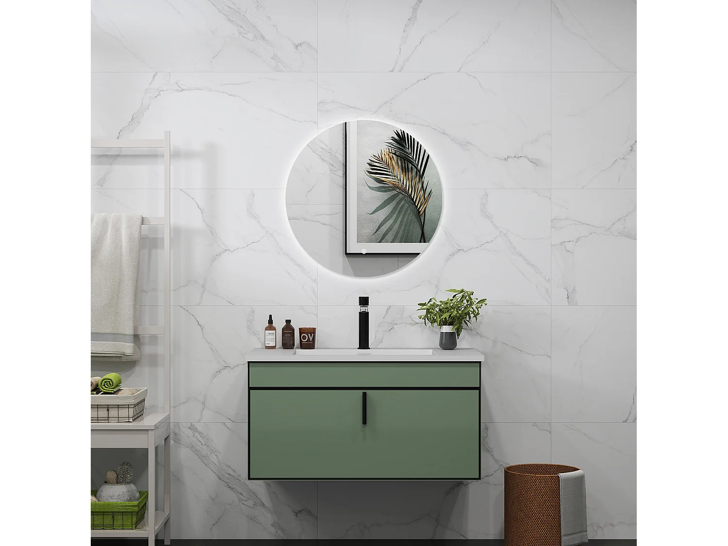 AICA Espelho de Banho com LED Branco,90×90cm,Antiembaçante,Regulagem Contínua e Memória de Luz