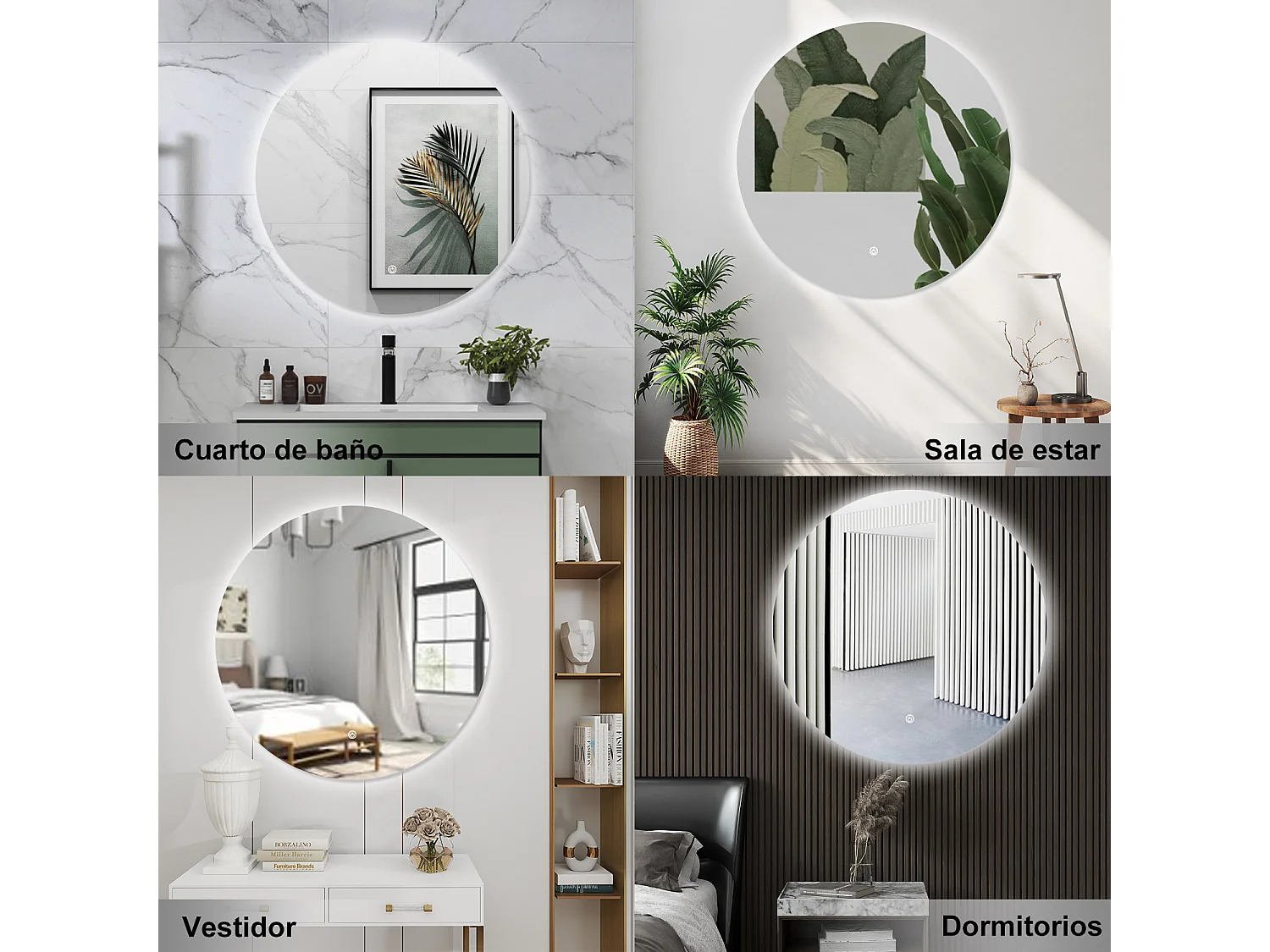 AICA Espelho de Banho com LED Branco,90×90cm,Antiembaçante,Regulagem Contínua e Memória de Luz