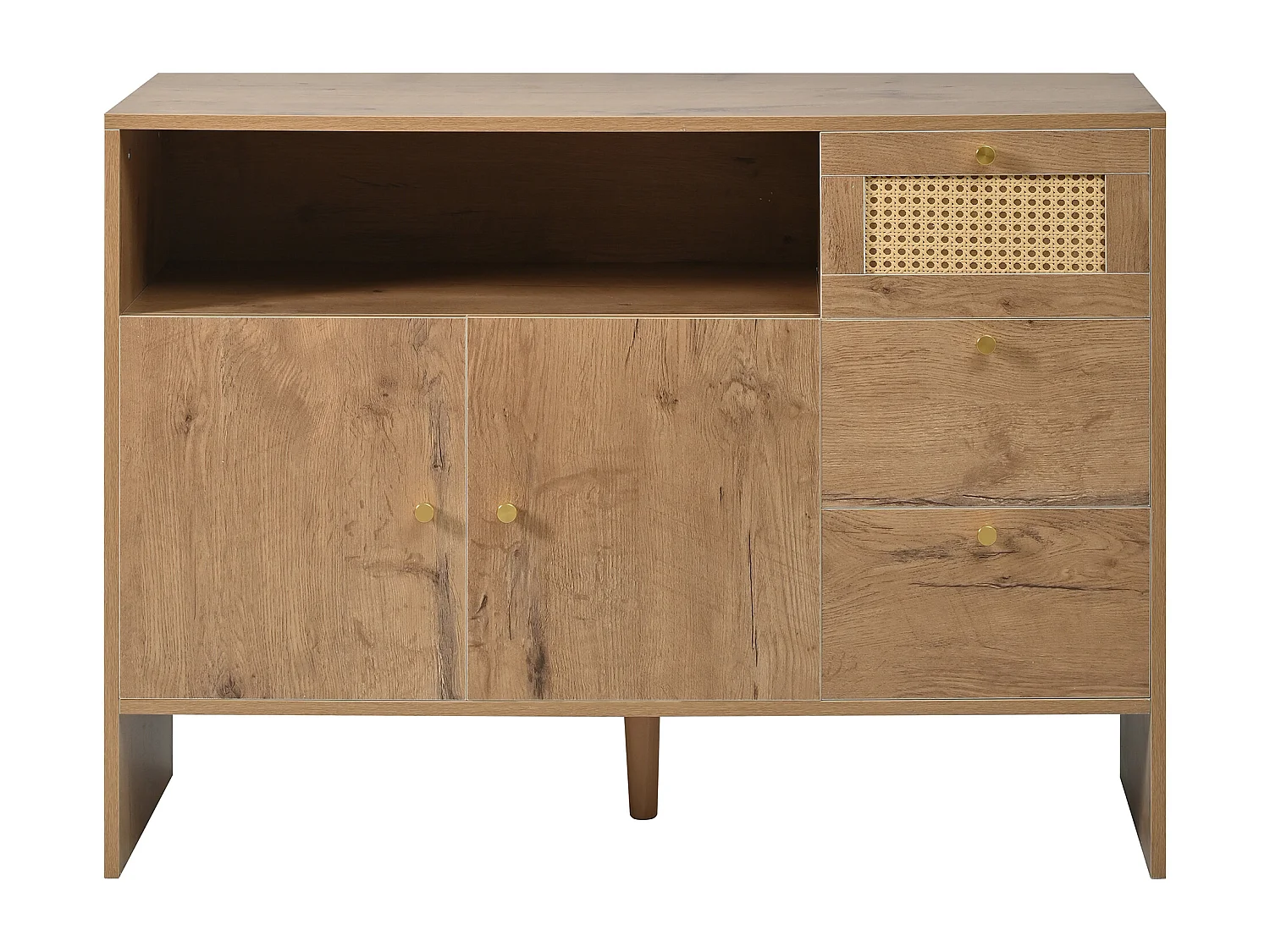 Buffet à 2 portes et 3 tiroirs, poignées doré - Couleur bois 105 x 40 x 76 cm