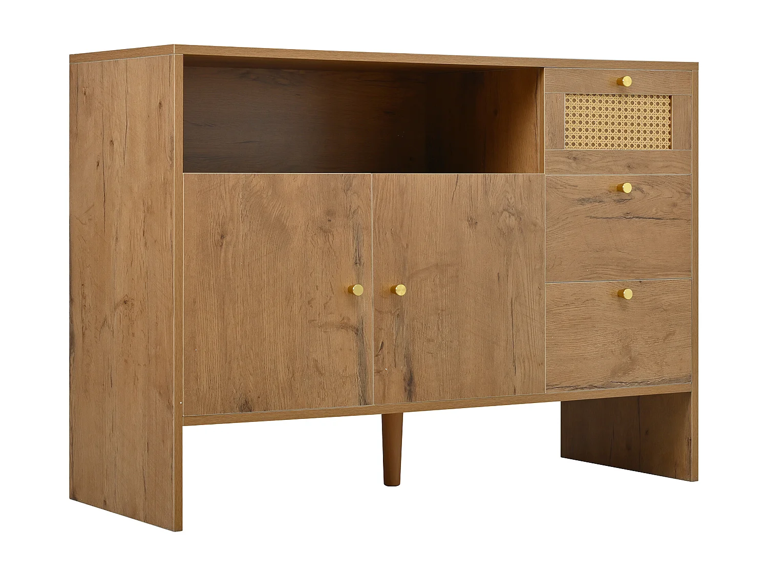Buffet à 2 portes et 3 tiroirs, poignées doré - Couleur bois 105 x 40 x 76 cm