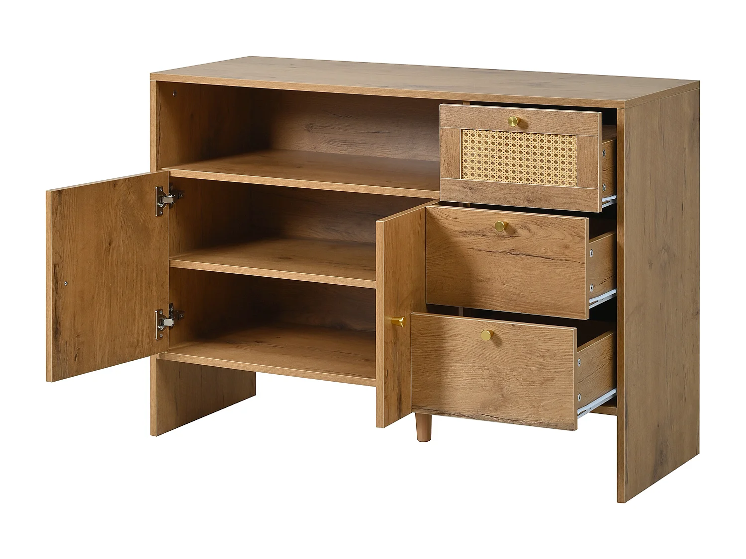 Buffet à 2 portes et 3 tiroirs, poignées doré - Couleur bois 105 x 40 x 76 cm
