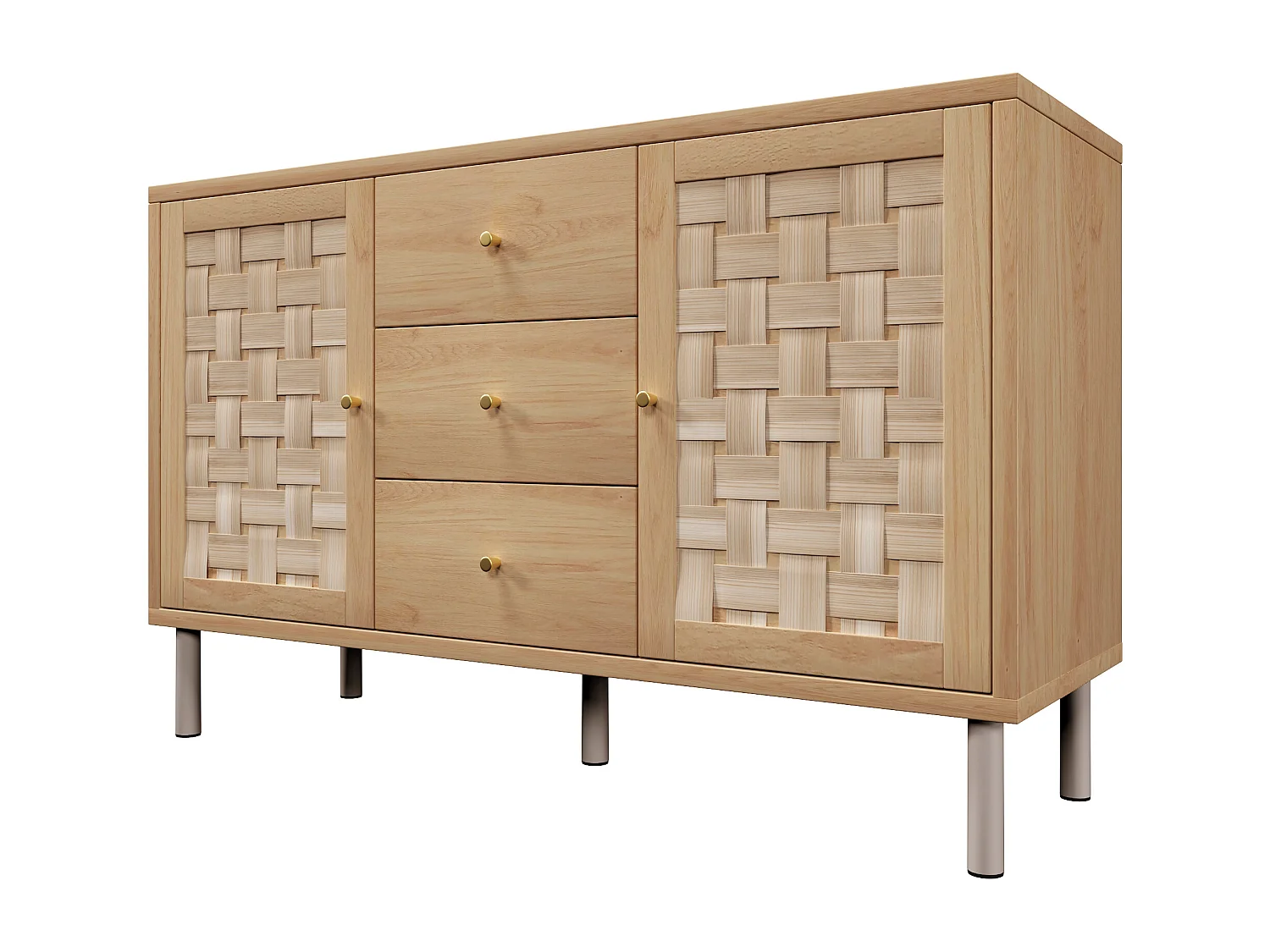 Sideboard im Landhausstil – 120 x 40 x 75 cm – mit 2 Türen und 3 Schubladen – Metallbeine – Holz – natur