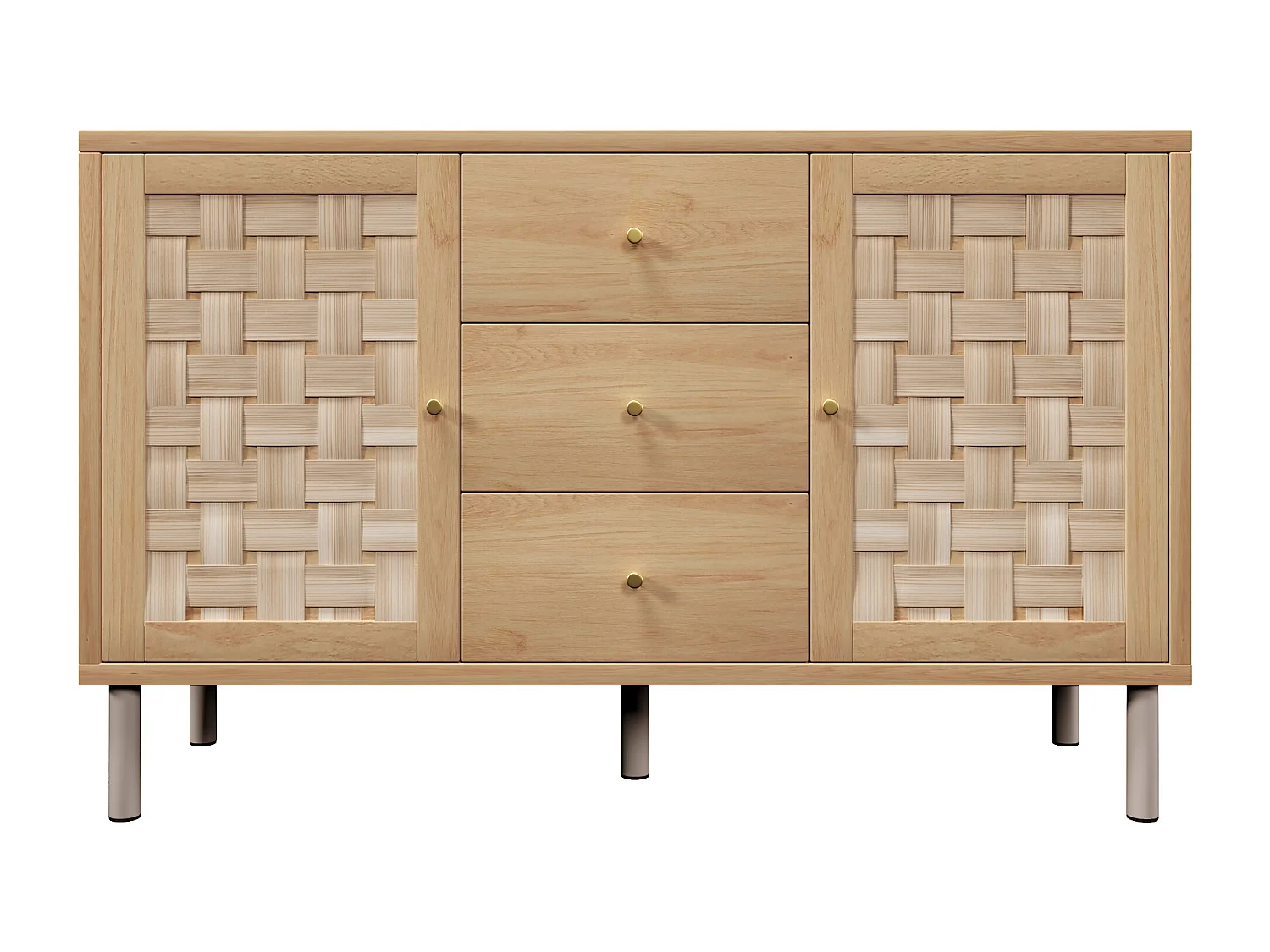 Sideboard im Landhausstil – 120 x 40 x 75 cm – mit 2 Türen und 3 Schubladen – Metallbeine – Holz – natur