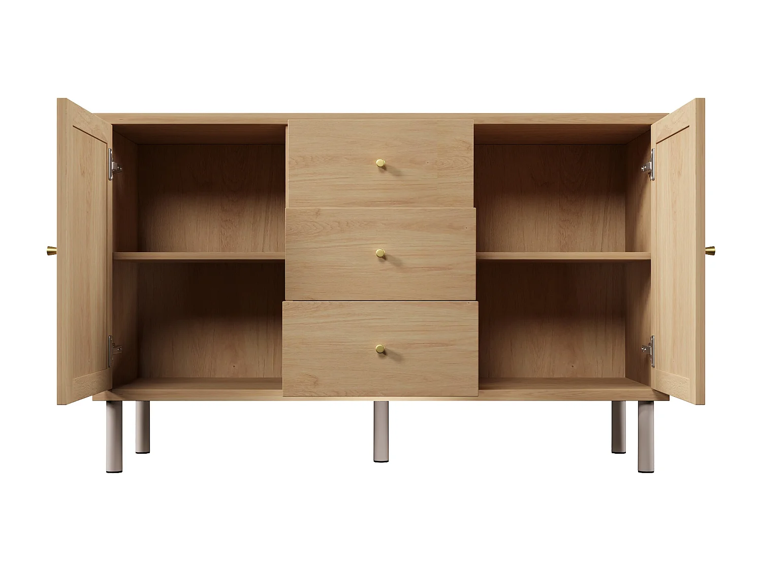 Sideboard im Landhausstil – 120 x 40 x 75 cm – mit 2 Türen und 3 Schubladen – Metallbeine – Holz – natur