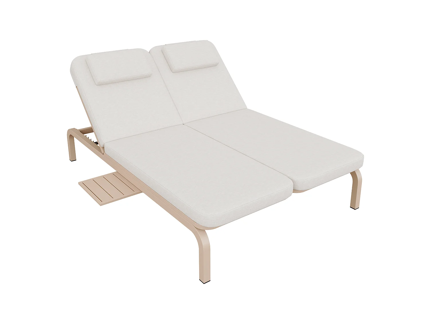 Leżak ogrodowy podwójny - regulowane oparcie (5 pozycji), z rozsuwanym stolikiem bocznym i zagłówkiem - Beżowy