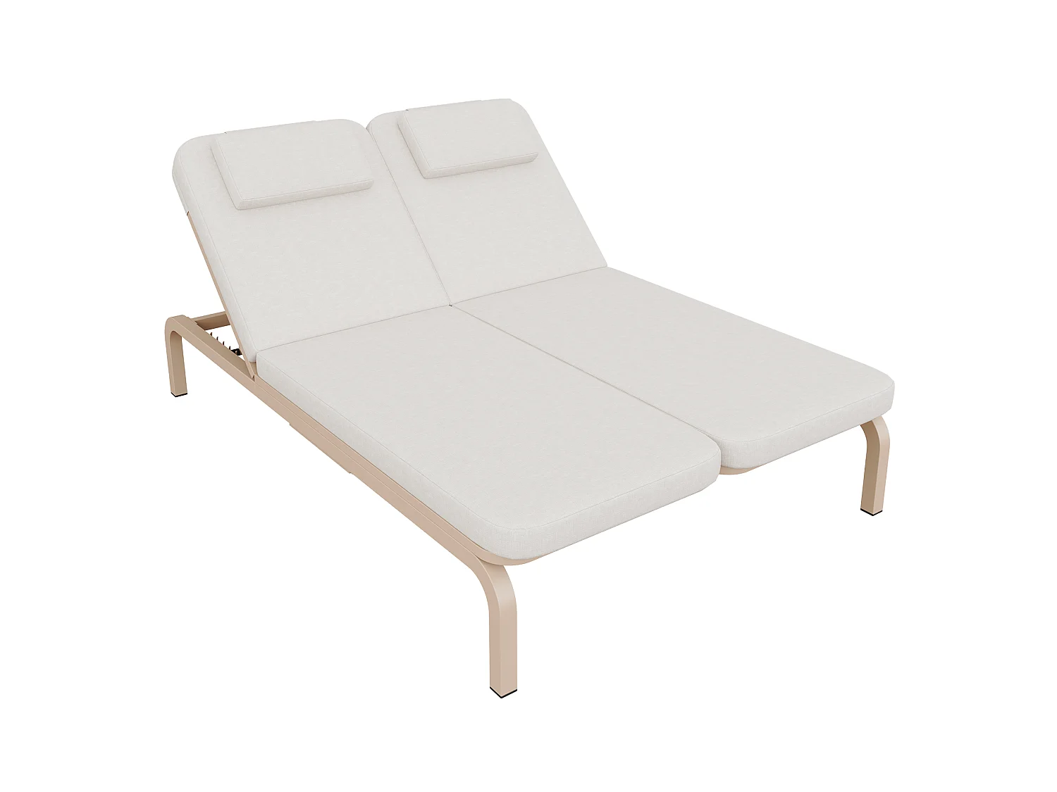 Leżak ogrodowy podwójny - regulowane oparcie (5 pozycji), z rozsuwanym stolikiem bocznym i zagłówkiem - Beżowy