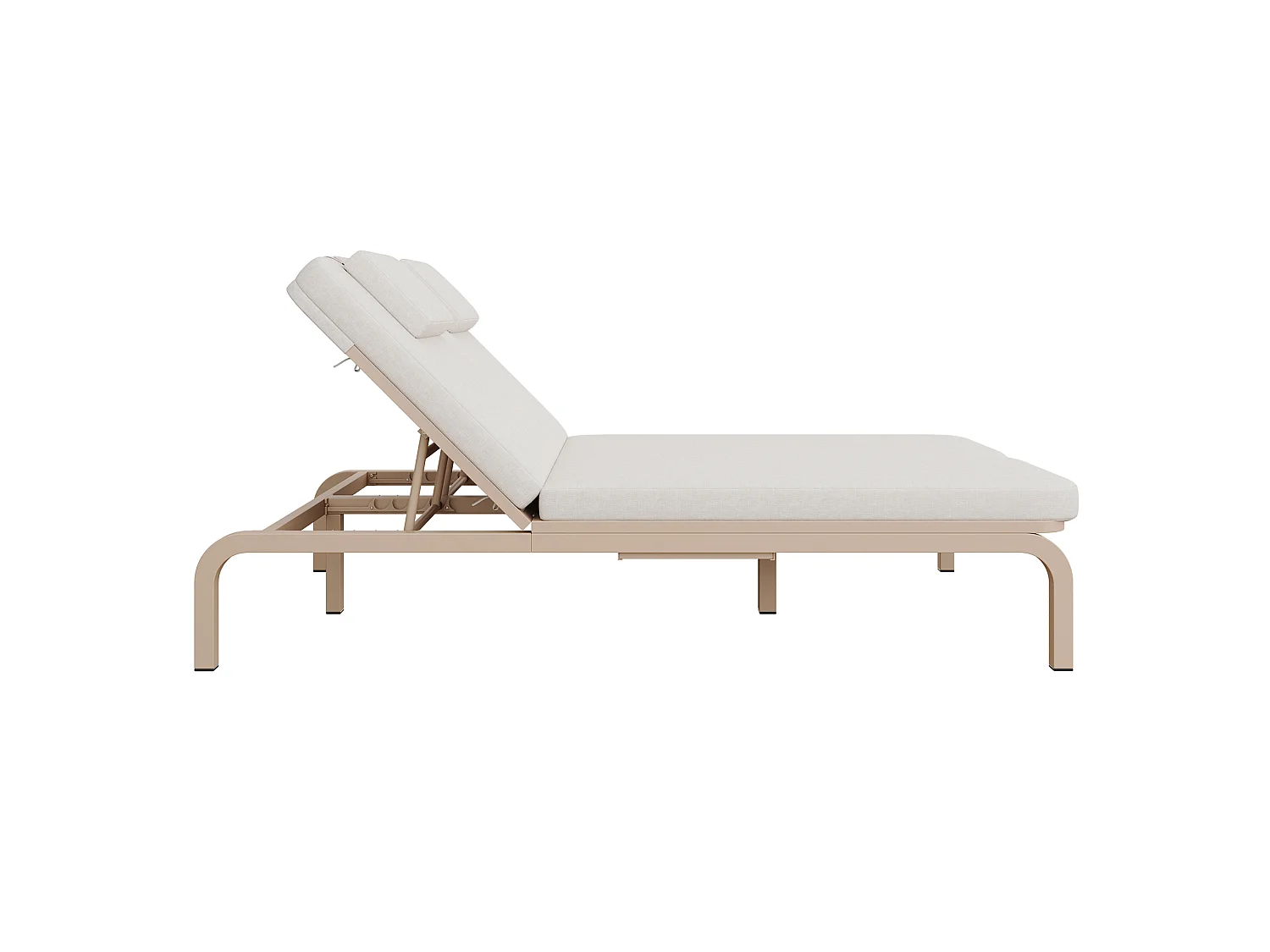 Leżak ogrodowy podwójny - regulowane oparcie (5 pozycji), z rozsuwanym stolikiem bocznym i zagłówkiem - Beżowy