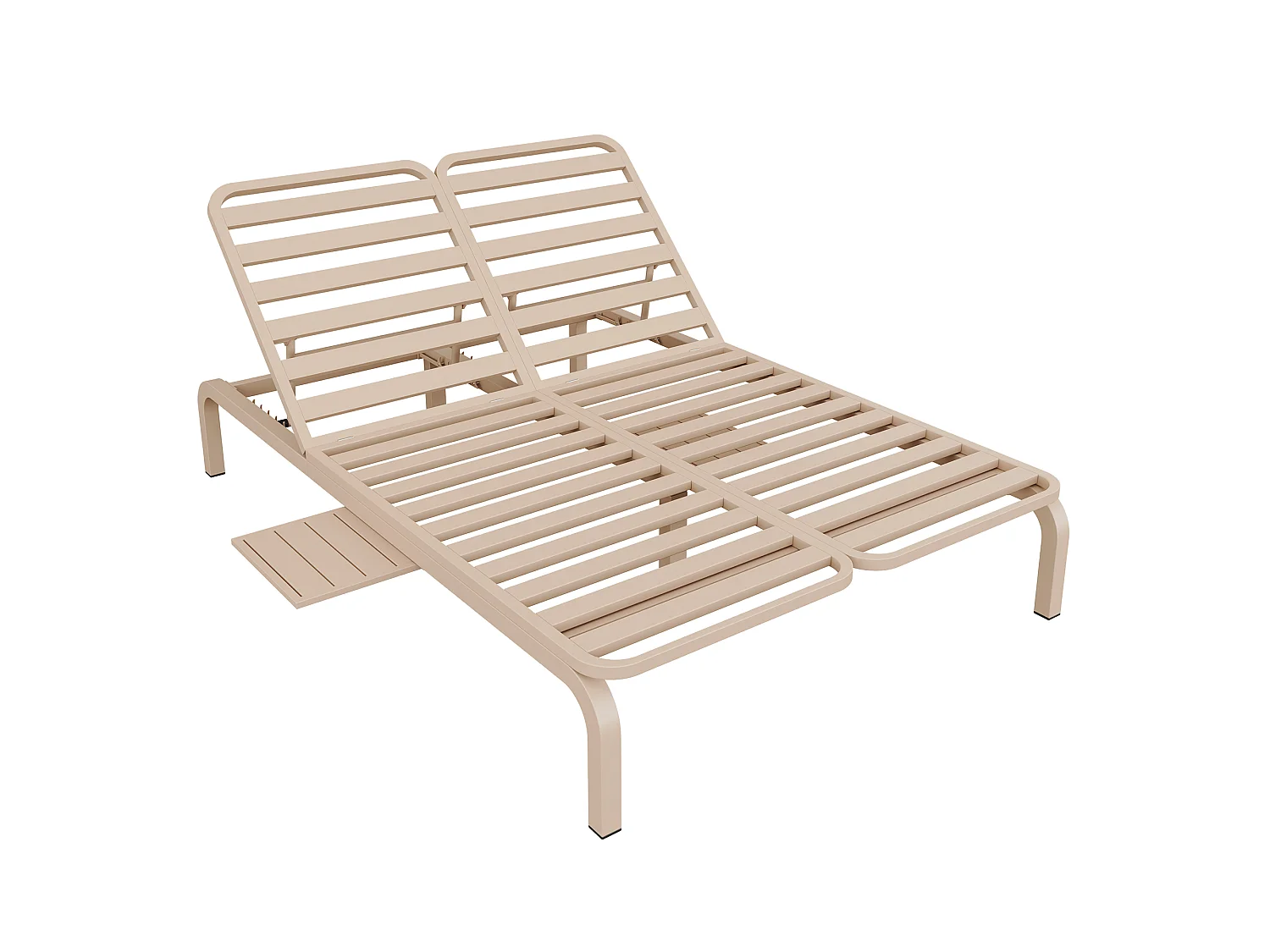 Leżak ogrodowy podwójny - regulowane oparcie (5 pozycji), z rozsuwanym stolikiem bocznym i zagłówkiem - Beżowy