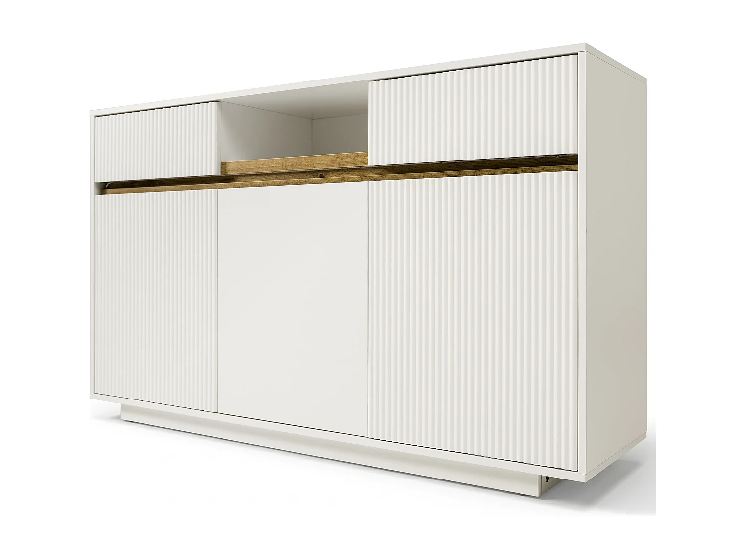 Nowoczesna komoda do salonu - 140 x 40 x 85 cm - z diodami LED + 2 szuflady + 3 drzwi - drewno - kolor biały