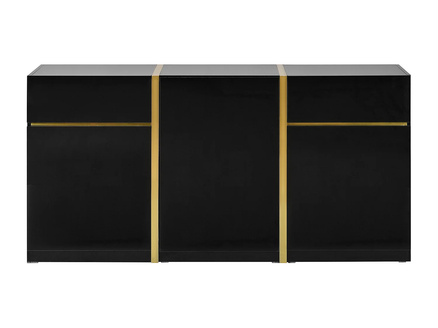 Buffet finition laquée brillante avec 3 portes et 2 tiroirs - Noir 160 x 40 x 78 cm
