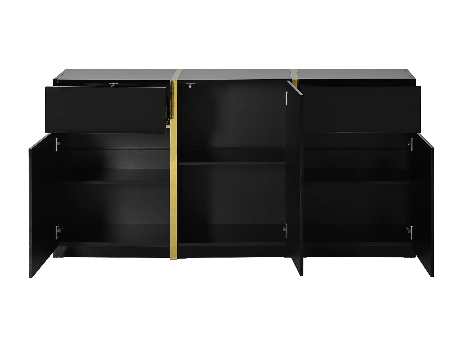 Buffet finition laquée brillante avec 3 portes et 2 tiroirs - Noir 160 x 40 x 78 cm