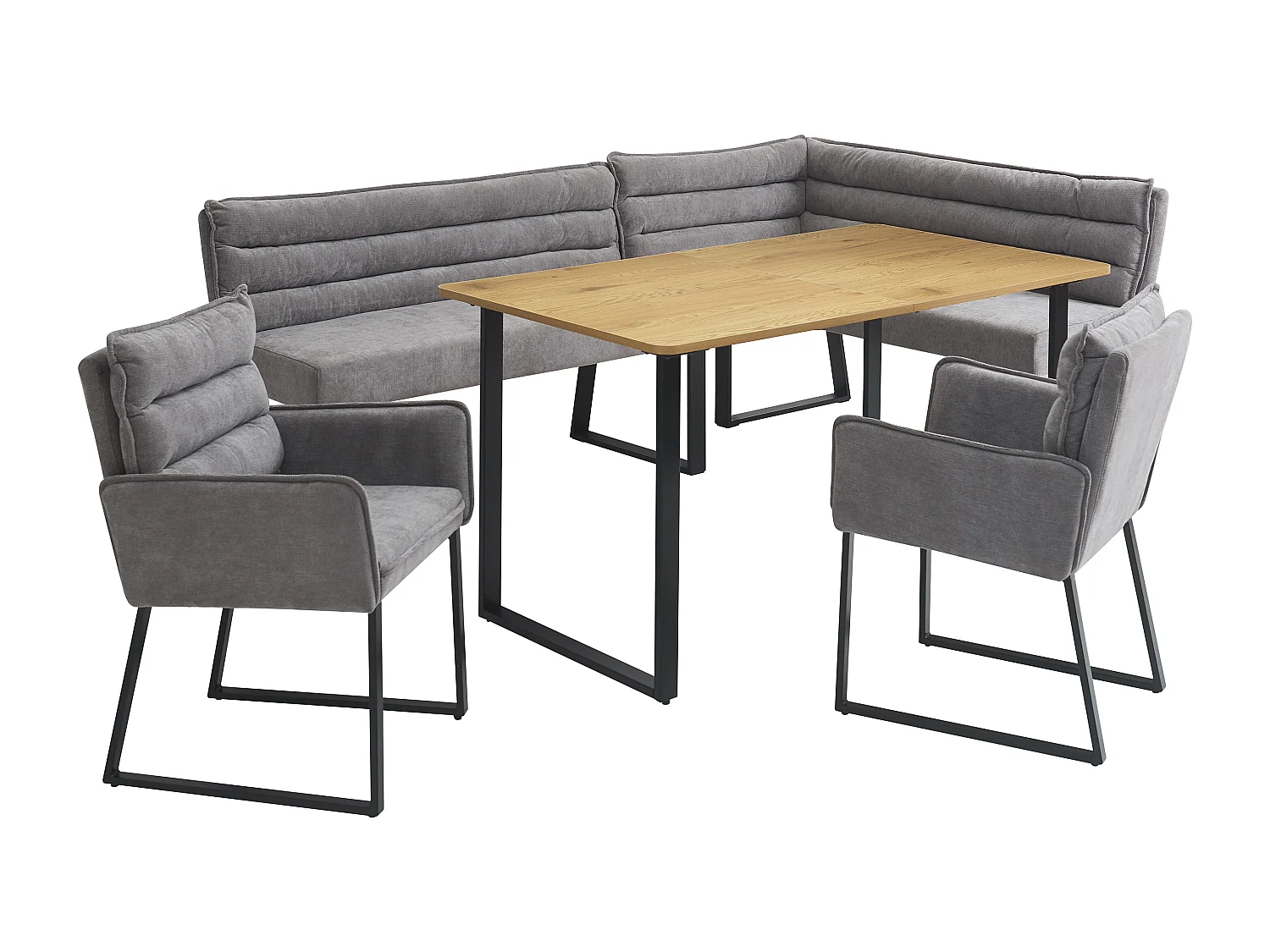 Ensemble table et chaise de salle à manger - avec un banc d'angle + 2 chaise + 1 table - chenille + MDF - gris