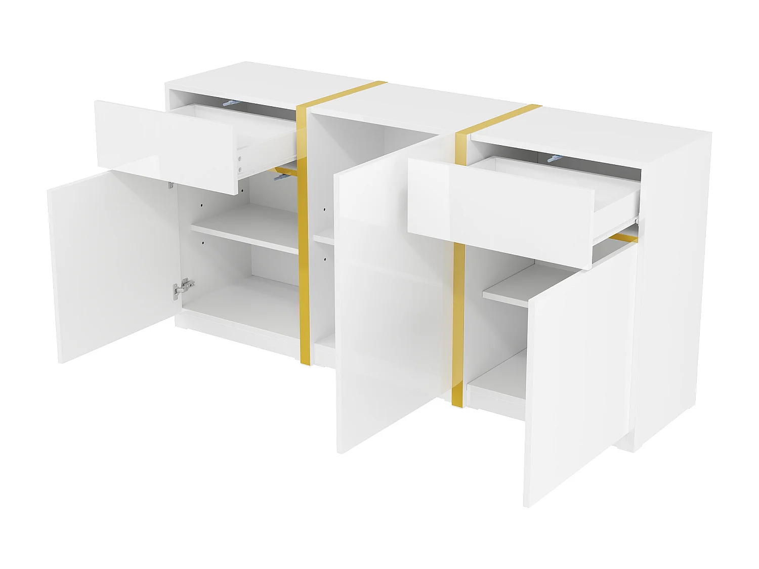 Buffet finition laquée brillante avec 3 portes et 2 tiroirs - Blanc 160 x 40 x 78 cm