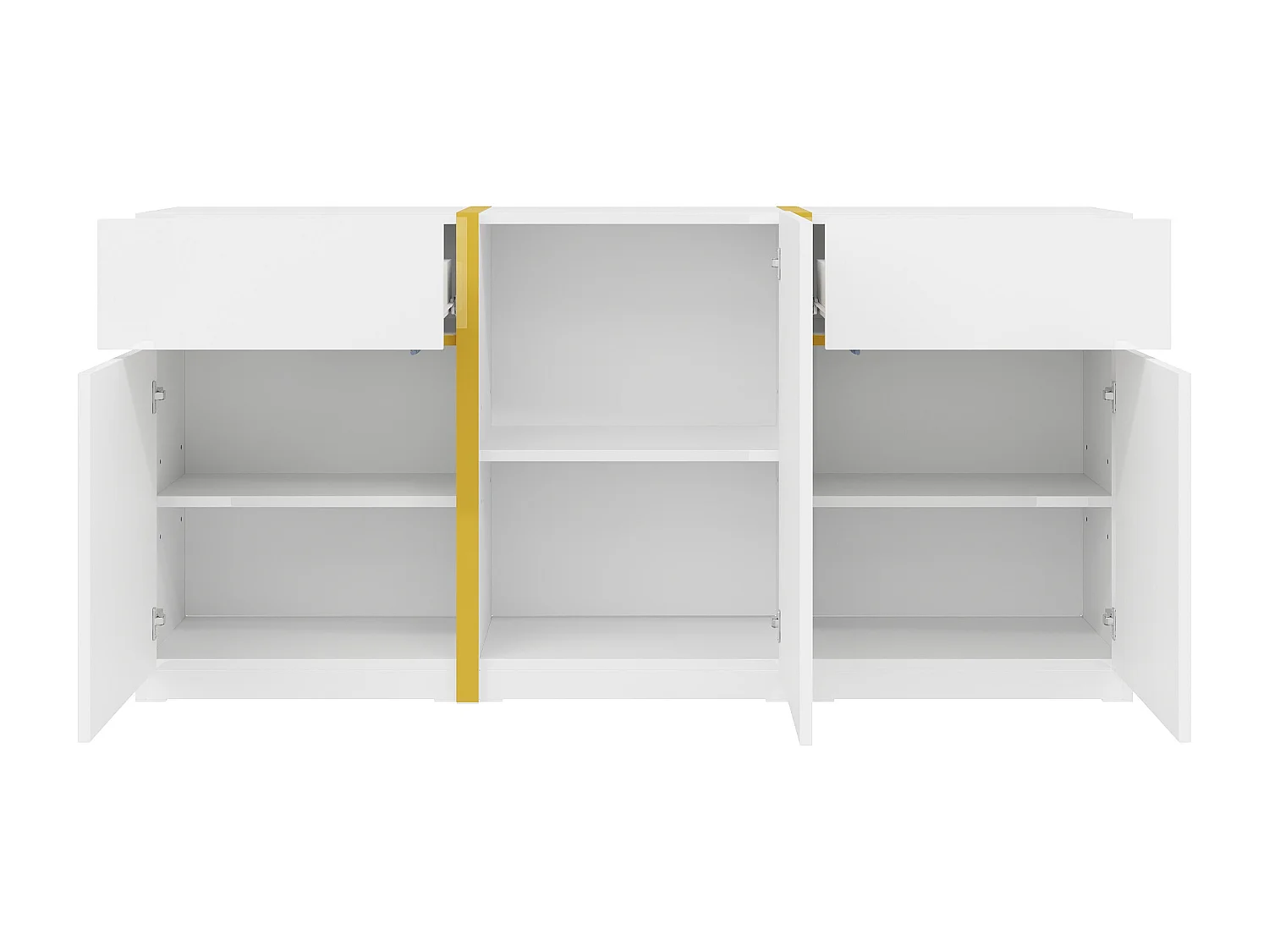 Buffet finition laquée brillante avec 3 portes et 2 tiroirs - Blanc 160 x 40 x 78 cm