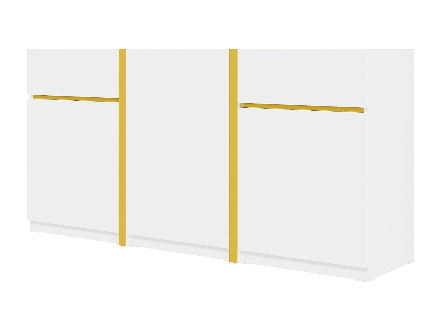 Buffet finition laquée brillante avec 3 portes et 2 tiroirs - Blanc 160 x 40 x 78 cm