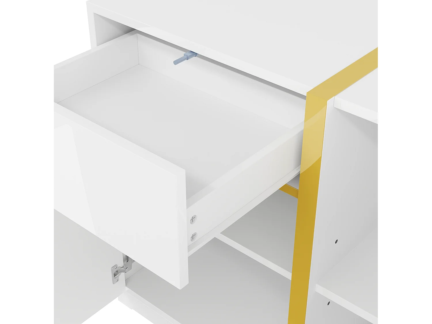Buffet finition laquée brillante avec 3 portes et 2 tiroirs - Blanc 160 x 40 x 78 cm