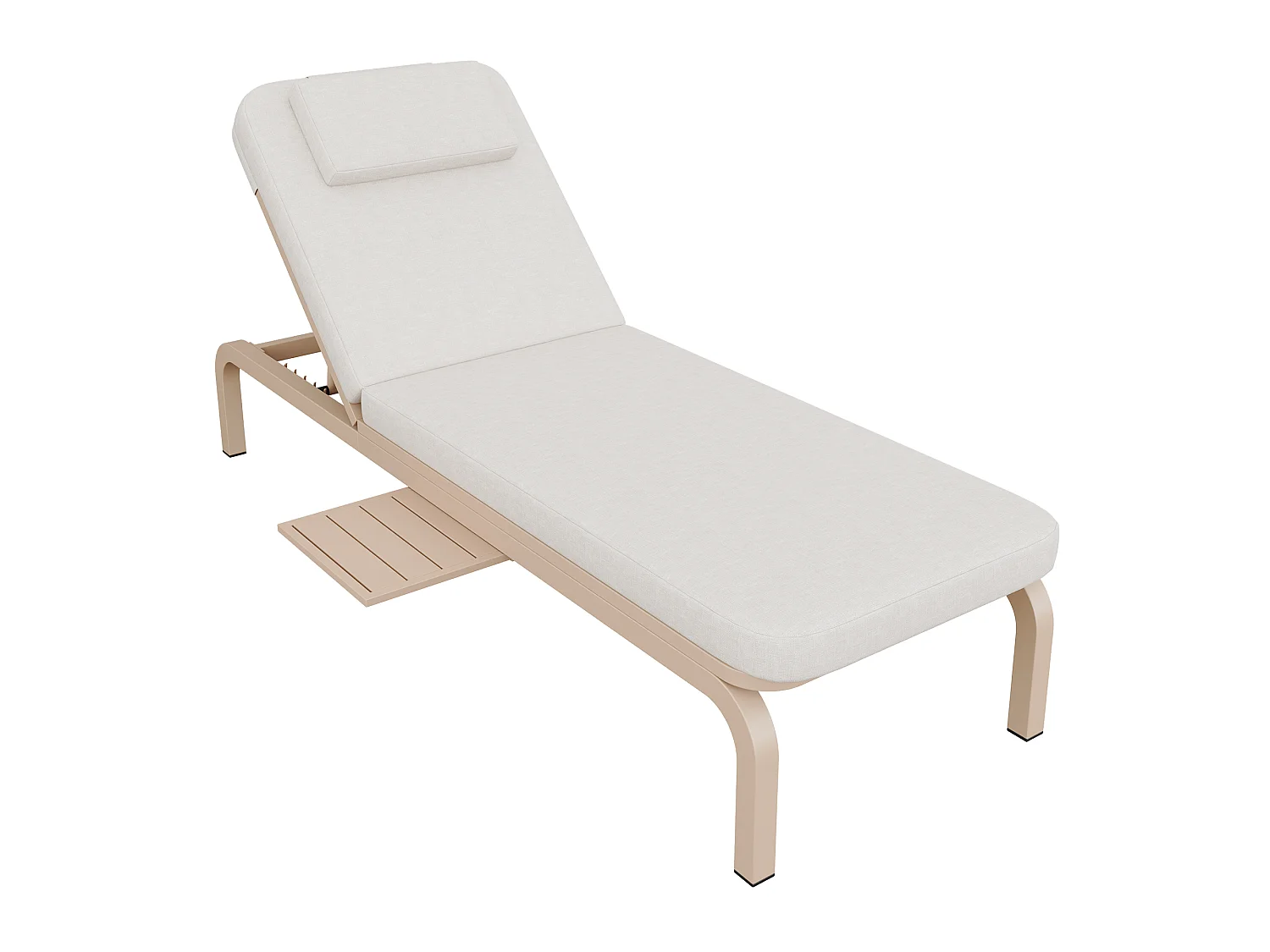 Leżak ogrodowy pojedynczy - regulowane oparcie (5 pozycji), z rozsuwanym stolikiem bocznym i zagłówkiem - Beżowy