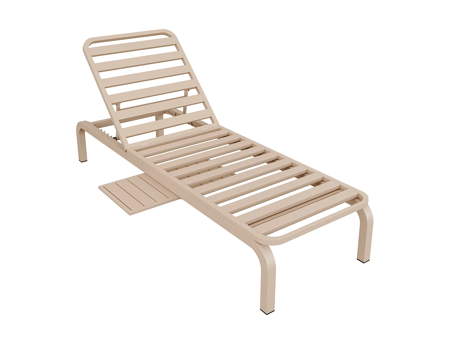 Leżak ogrodowy pojedynczy - regulowane oparcie (5 pozycji), z rozsuwanym stolikiem bocznym i zagłówkiem - Beżowy