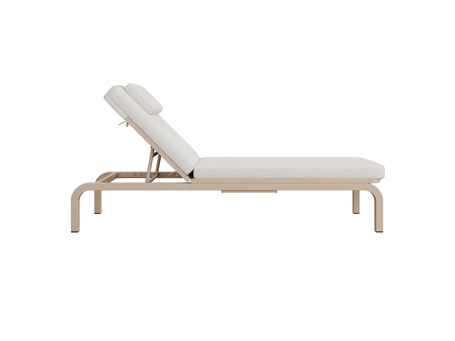Leżak ogrodowy pojedynczy - regulowane oparcie (5 pozycji), z rozsuwanym stolikiem bocznym i zagłówkiem - Beżowy