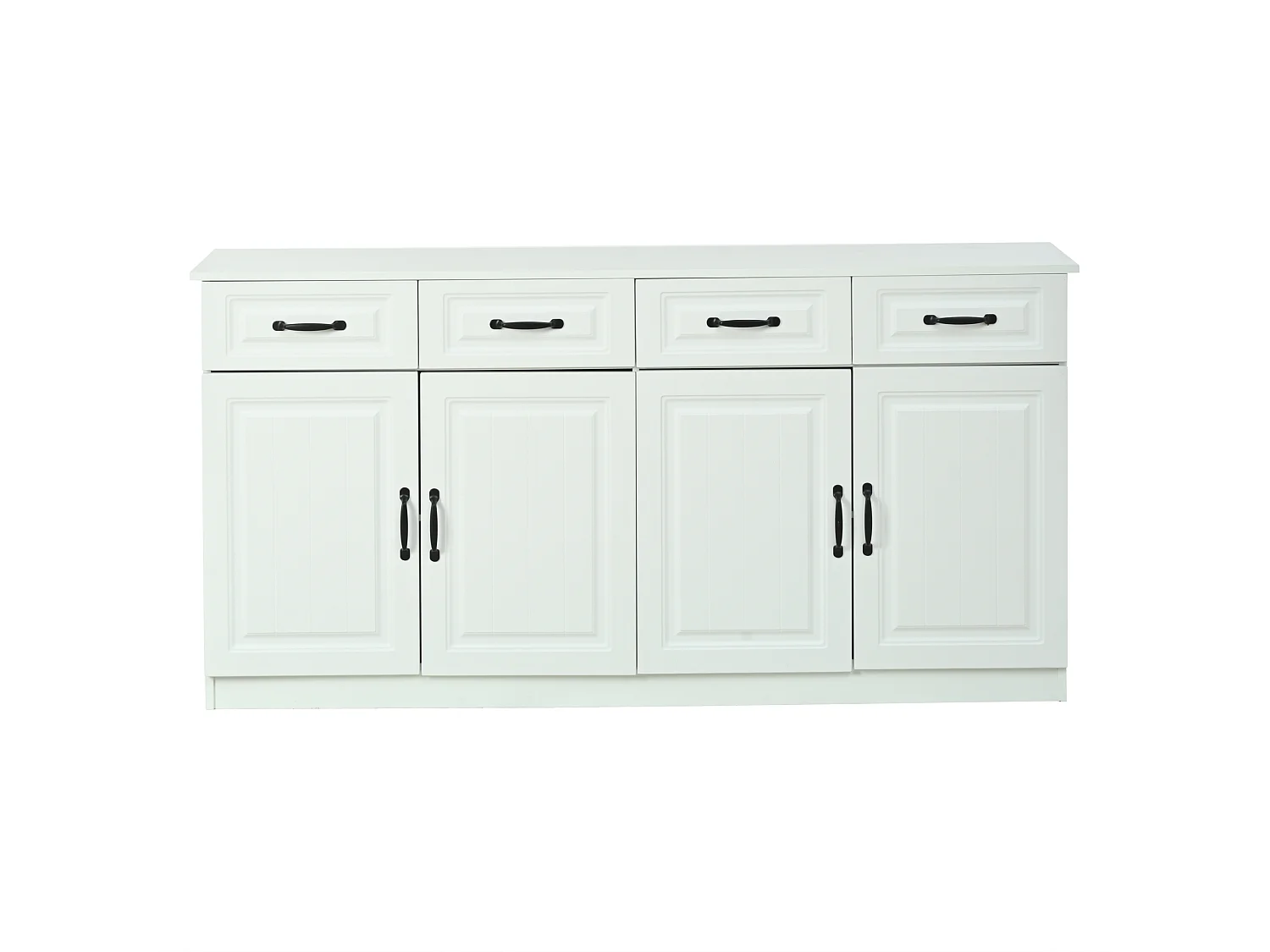 Modernes Sideboard fürs Wohnzimmer – 160 x 35 x 80 cm – mit 4 Schubladen, 4 Türen und 2 Einlegeböden – MDF – weiß