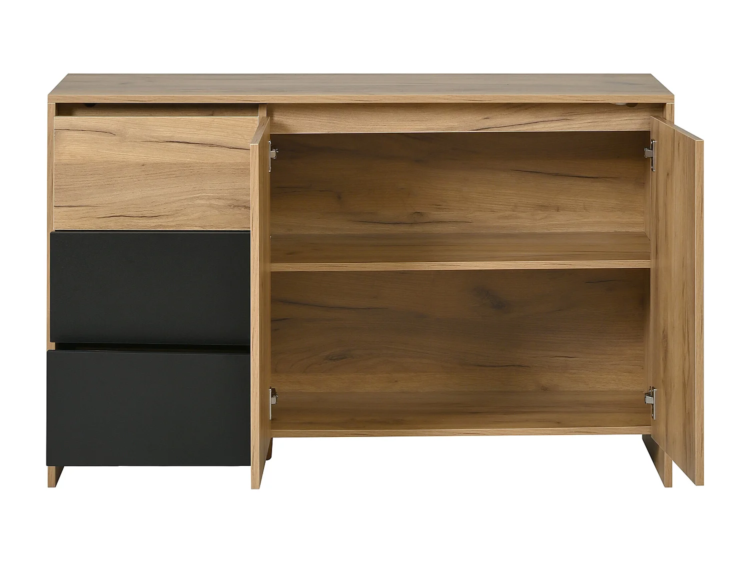 Buffet avec 3 tiroirs et 2 portes, LED - Finition bois et noir 120 x 40 x 76 cm