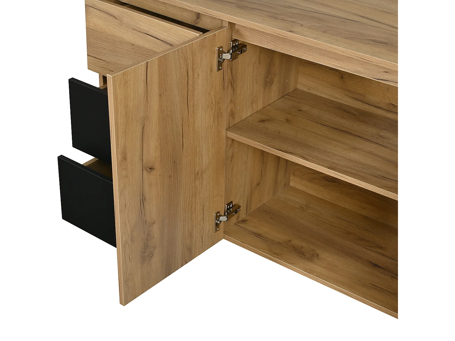 Buffet avec 3 tiroirs et 2 portes, LED - Finition bois et noir 120 x 40 x 76 cm