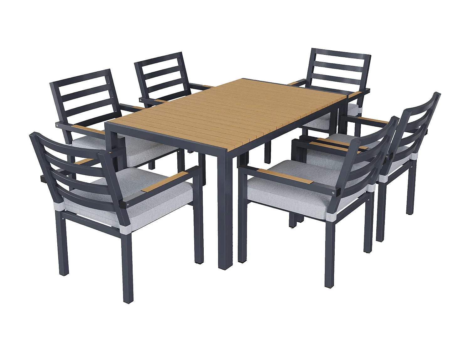 Ensemble de salle à manger de jardin pour 6 places - 1 table et 6 chaises - Fer galvanisé, plateau en composite bois-plastique - Gris