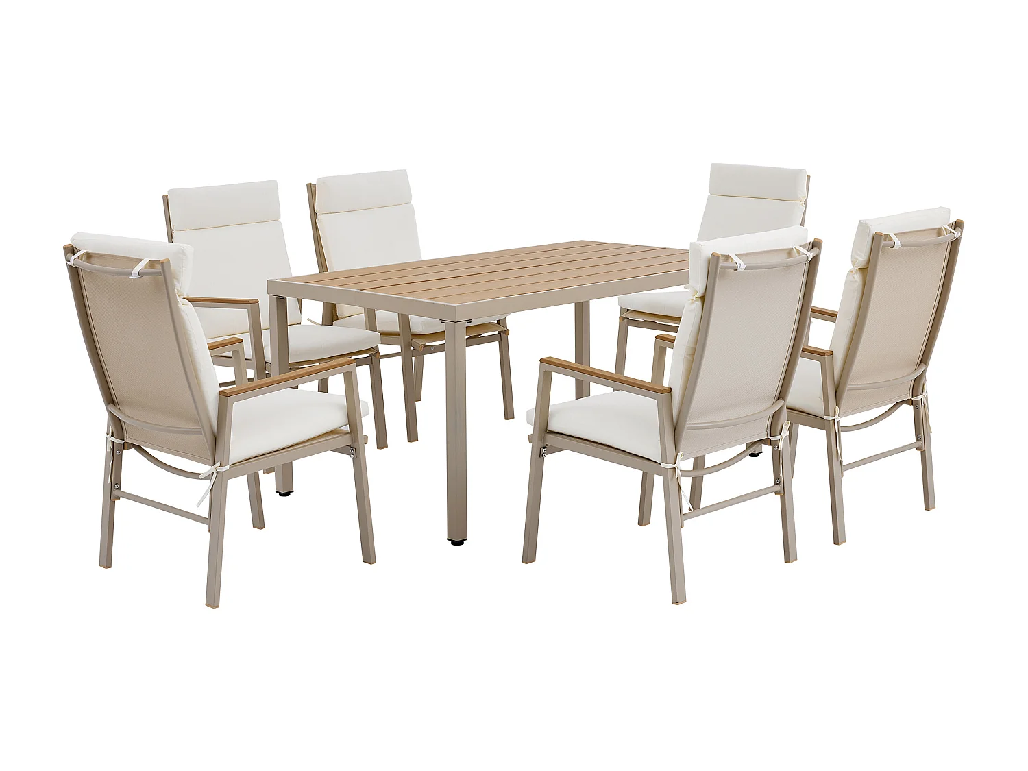 Ensemble de salle à manger de jardin pour 6 places - 1 table et 6 chaises - Fer galvanisé, plateau en composite bois-plastique - Kaki et beige