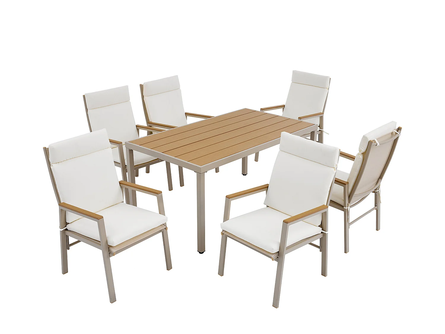 Ensemble de salle à manger de jardin pour 6 places - 1 table et 6 chaises - Fer galvanisé, plateau en composite bois-plastique - Kaki et beige