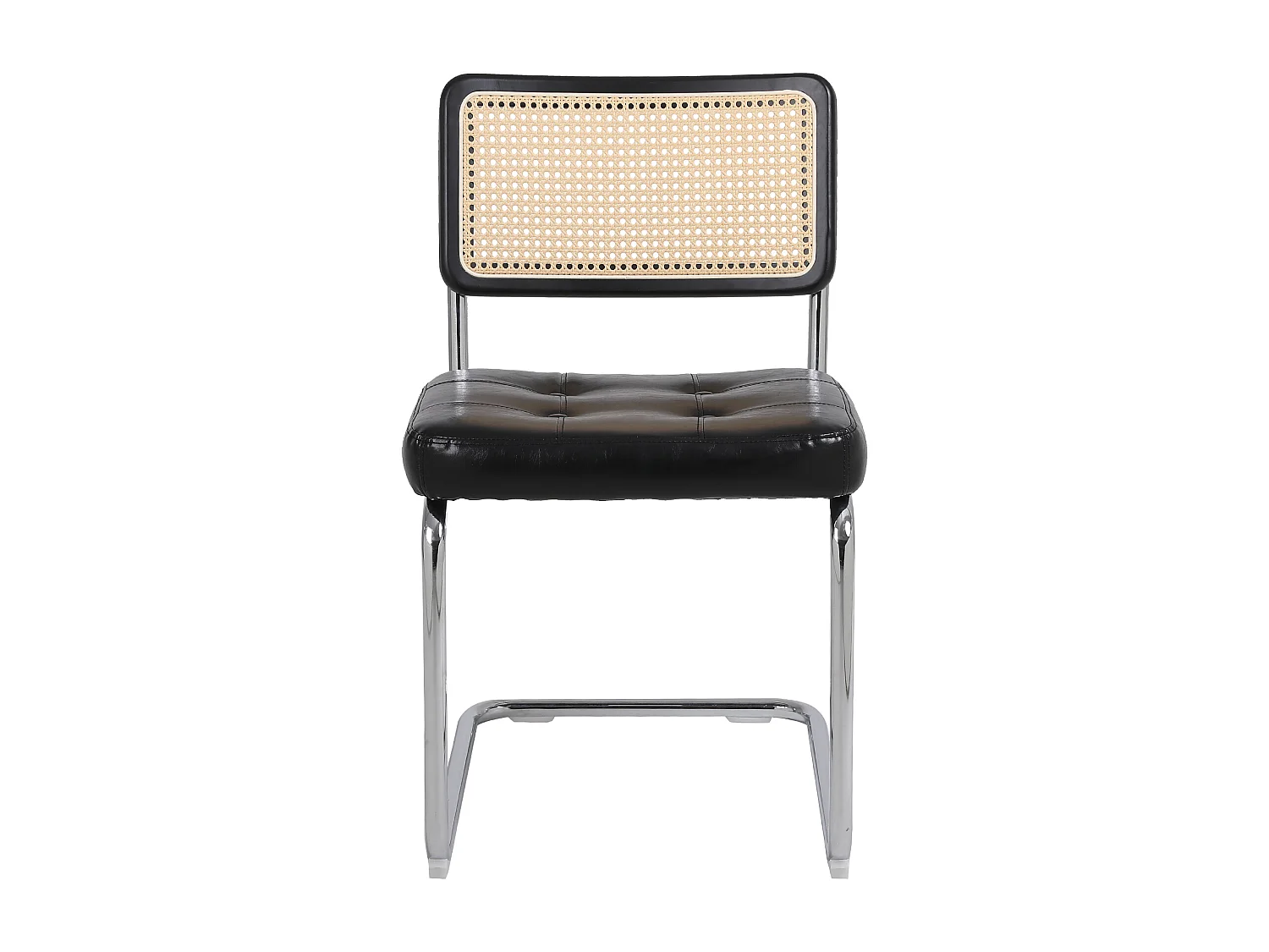 Lot de 2 chaises en rotin en simili cuir PU, pieds en métal - Noir