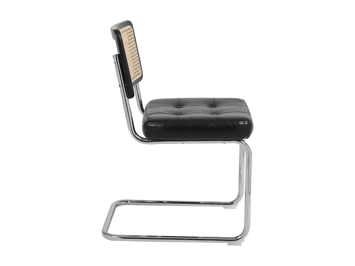 Lot de 2 chaises en rotin en simili cuir PU, pieds en métal - Noir