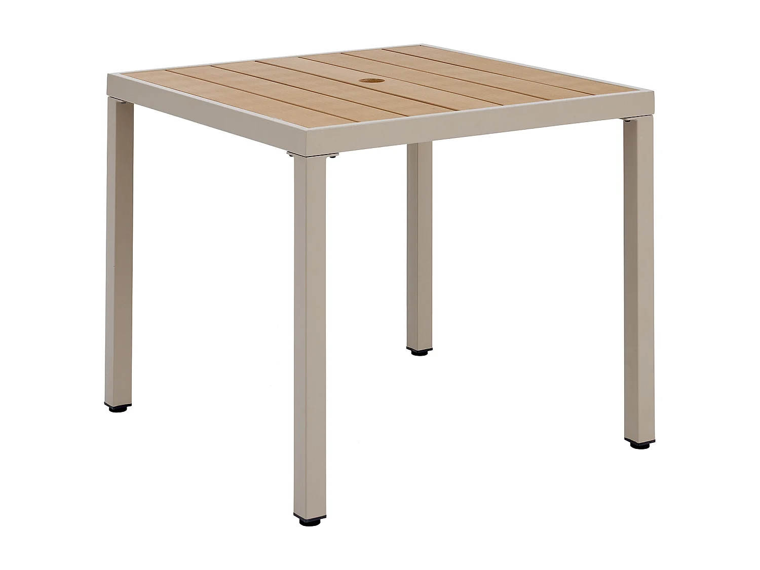 Zestaw jadalniany do ogrodu dla 4 osób - 1 stół i 4 krzesła - Stal ocynkowana, blat kompozytowy drewno-plastik - Khaki i beżowy