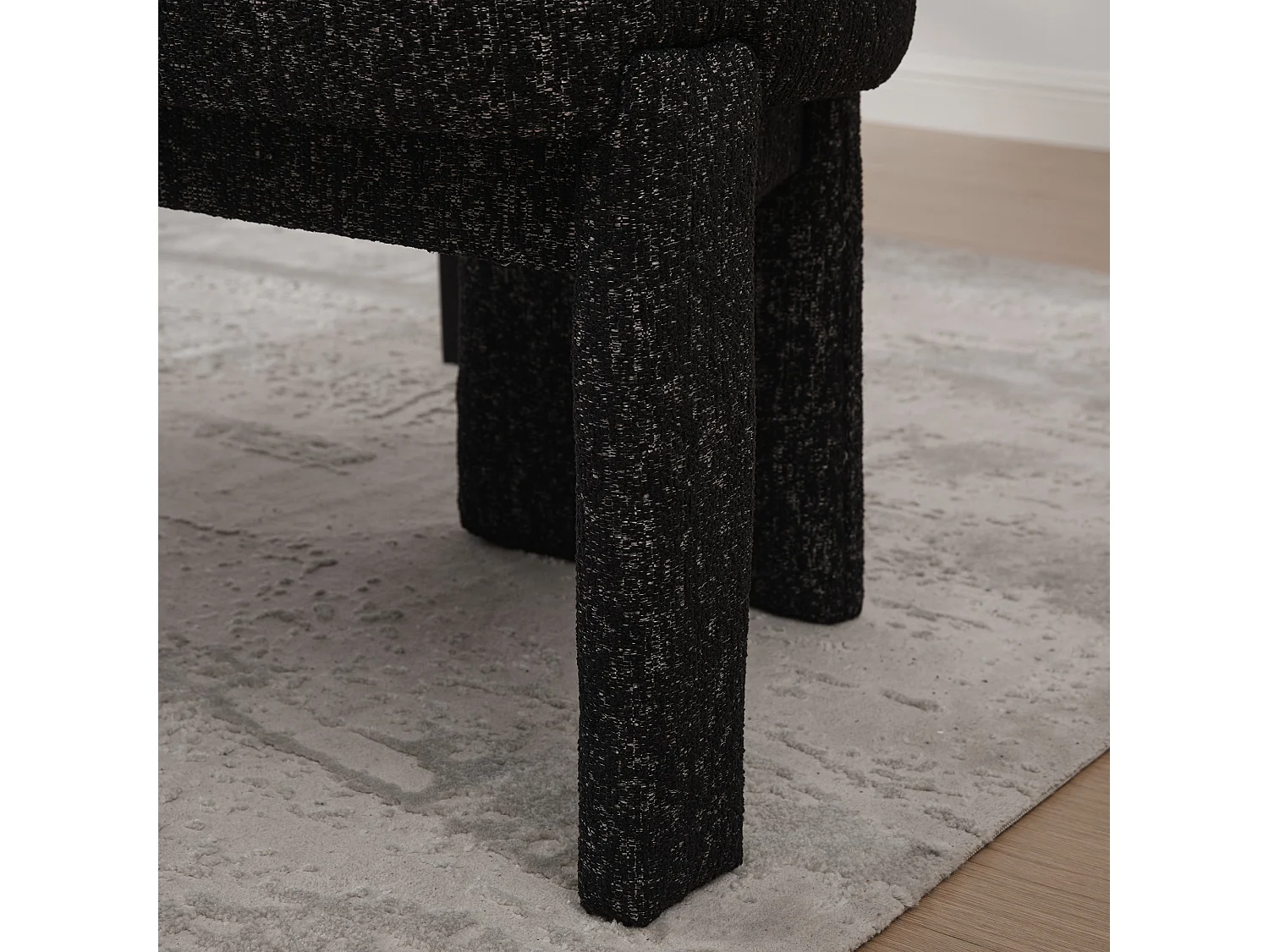 Lot de 2 chaises en chenille avec pieds en hévéa - Noir et gris