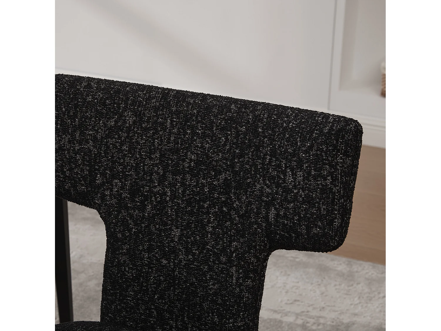 Lot de 2 chaises en chenille avec pieds en hévéa - Noir et gris