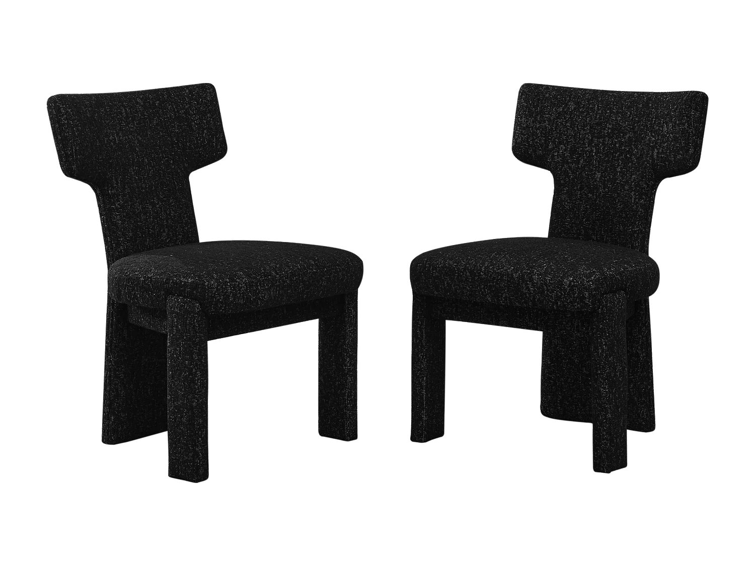Lot de 2 chaises en chenille avec pieds en hévéa - Noir et gris