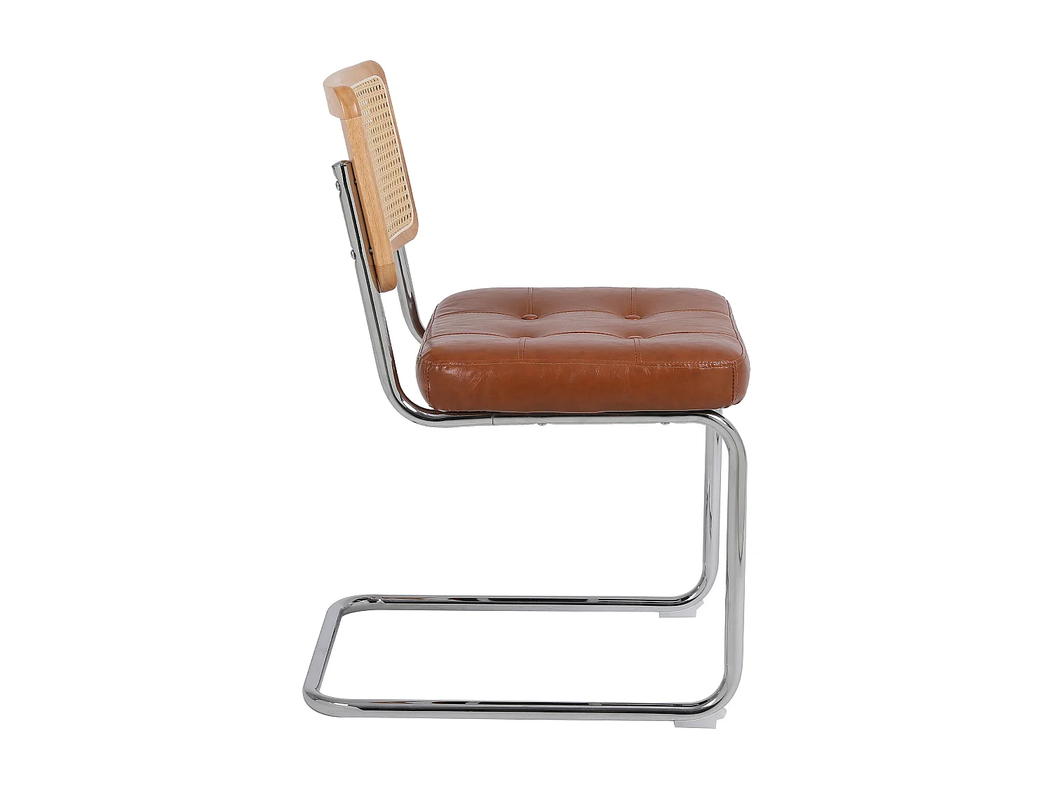 Lot de 2 chaises en rotin en simili cuir PU, pieds en métal - Marron