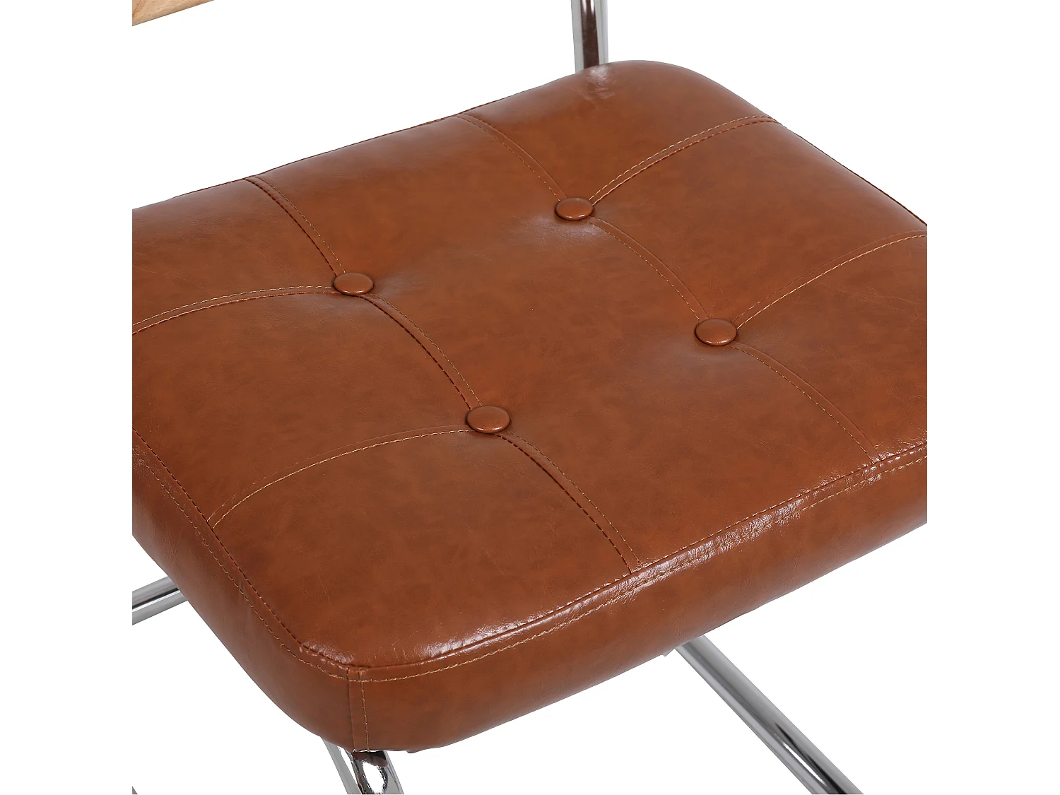 Lot de 2 chaises en rotin en simili cuir PU, pieds en métal - Marron