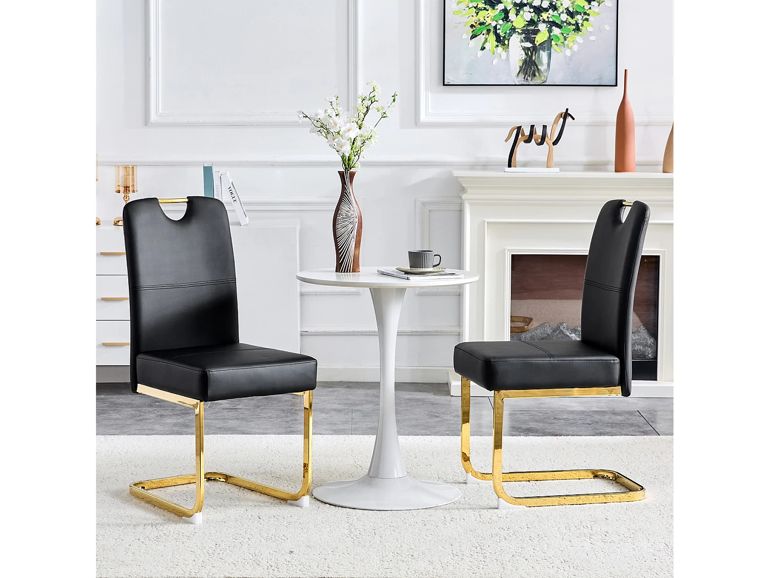 Lot de 2 chaises de salle à manger noire en PU et métal