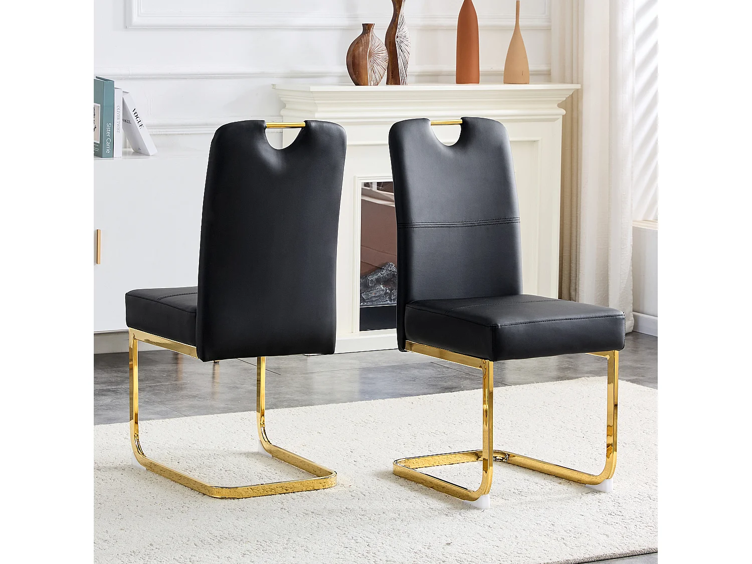 Lot de 2 chaises de salle à manger noire en PU et métal