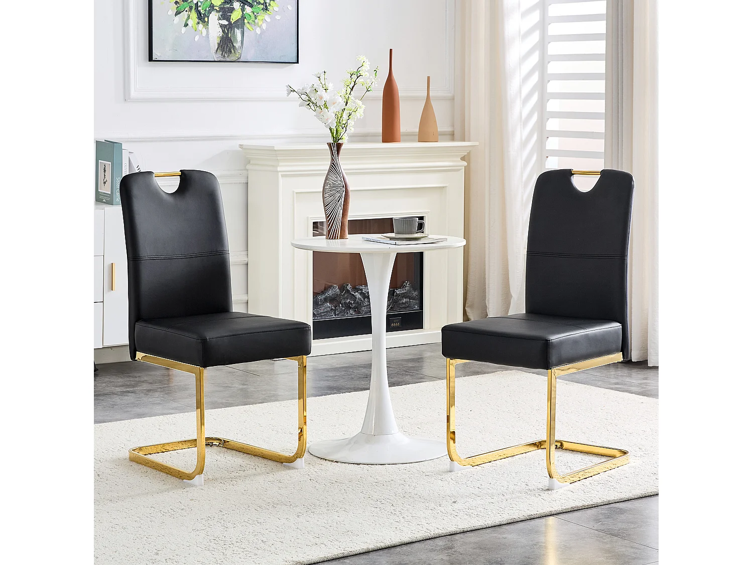 Lot de 2 chaises de salle à manger noire en PU et métal