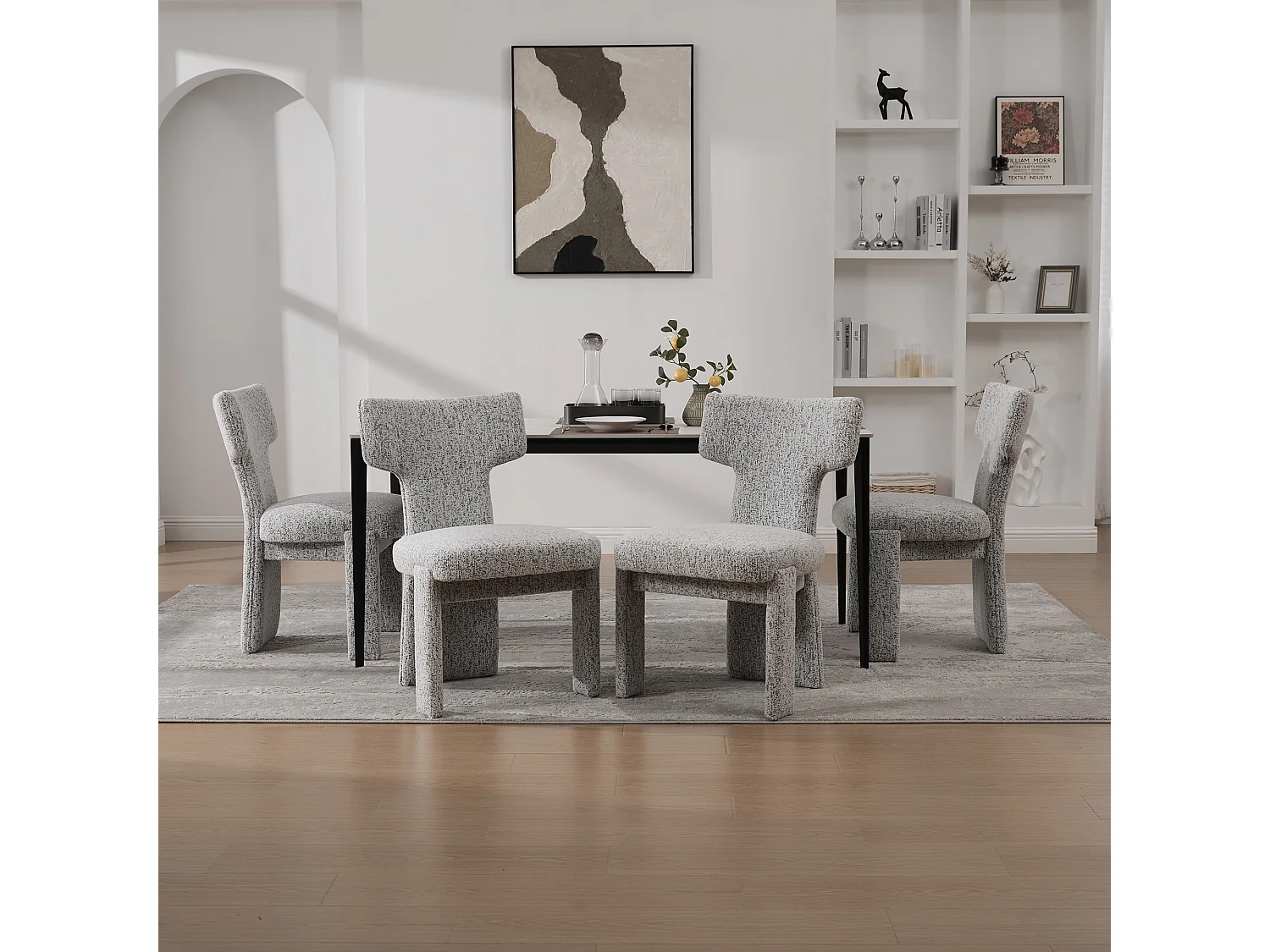 Lot de 2 chaises en chenille avec pieds en hévéa - Blanc et noir