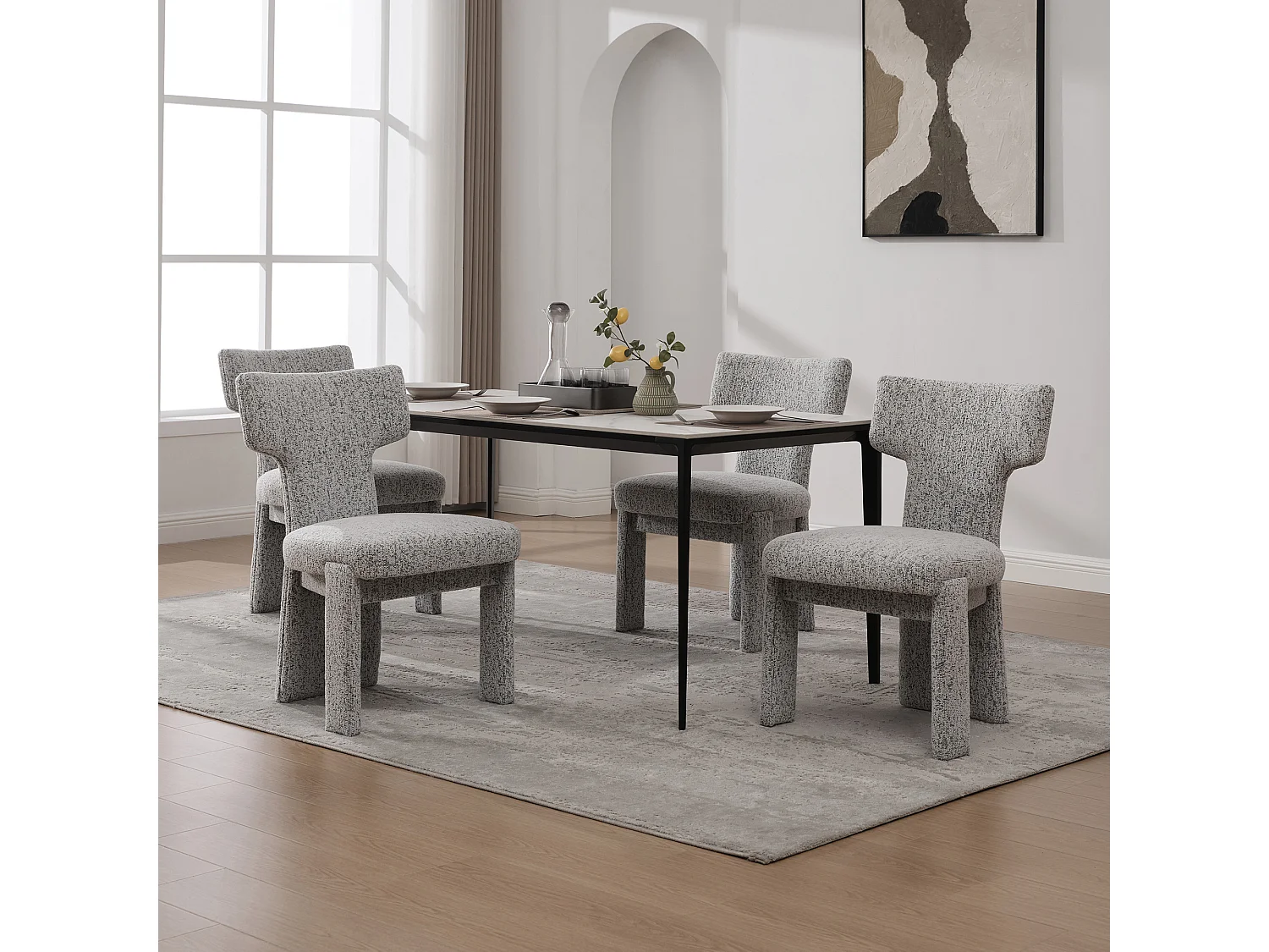 Lot de 2 chaises en chenille avec pieds en hévéa - Blanc et noir
