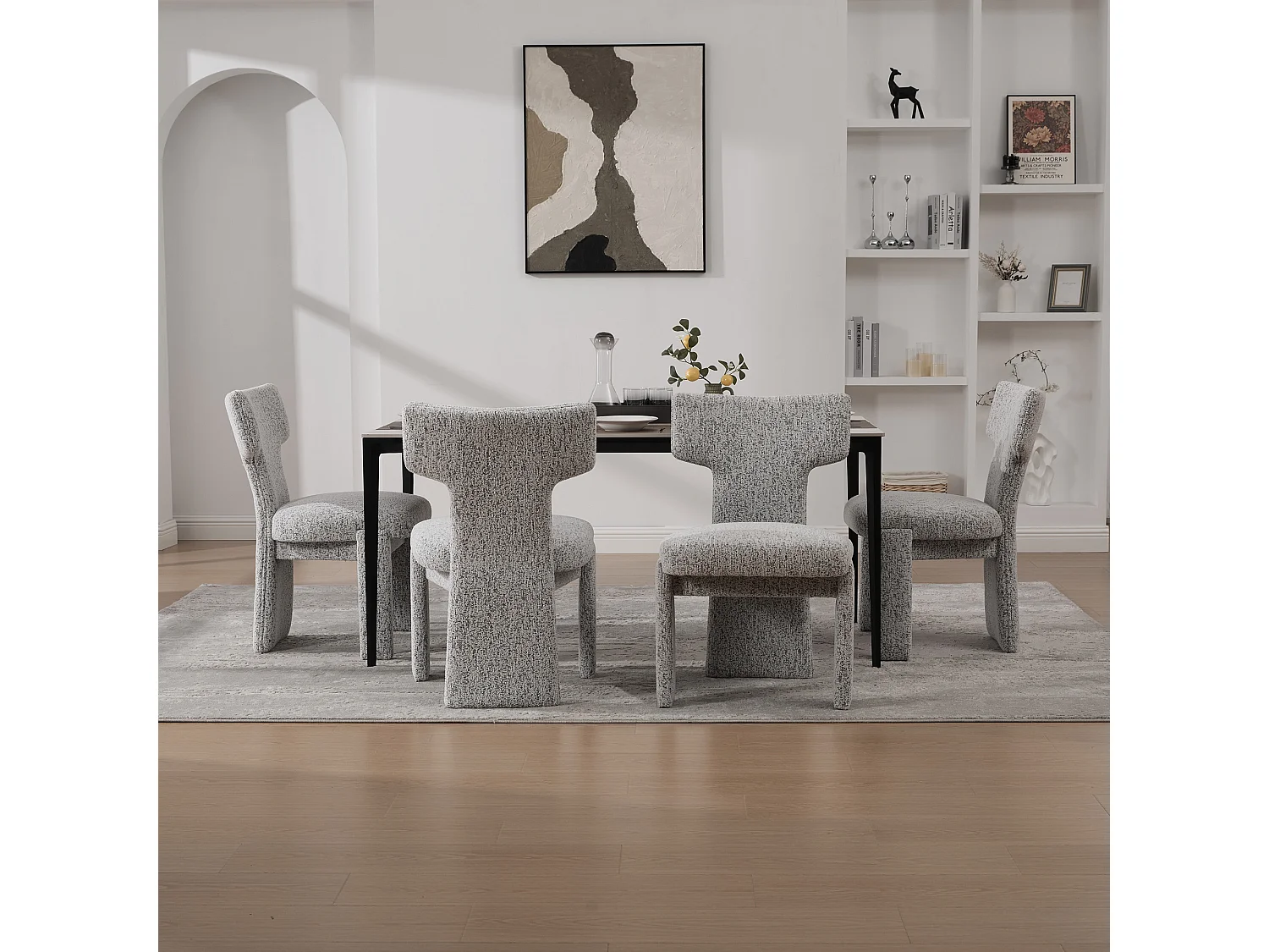 Lot de 2 chaises en chenille avec pieds en hévéa - Blanc et noir
