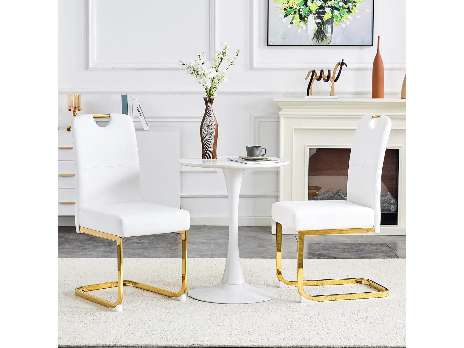 Lot de 2 chaises de salle à manger blanche en PU et métal