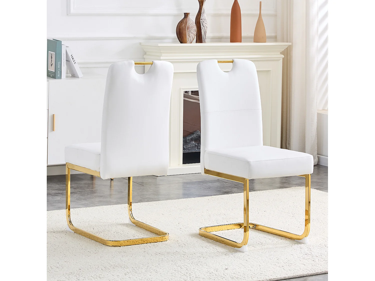 Lot de 2 chaises de salle à manger blanche en PU et métal