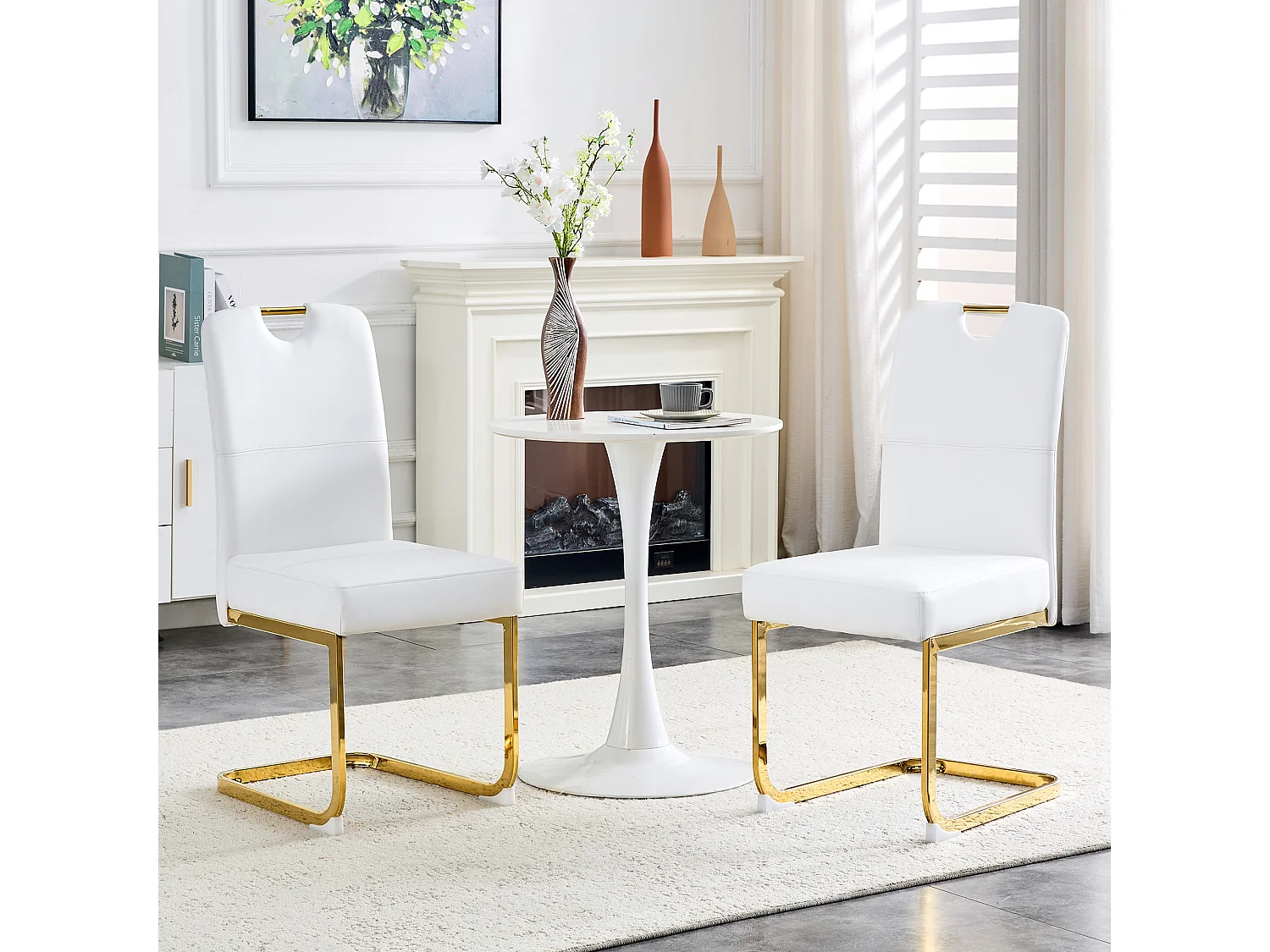 Lot de 2 chaises de salle à manger blanche en PU et métal