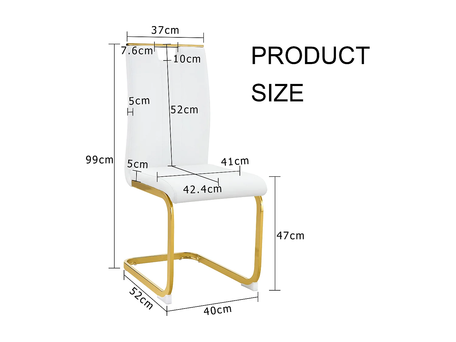 Lot de 2 Chaises blanche en simili cuir PU et cadre en métal doré